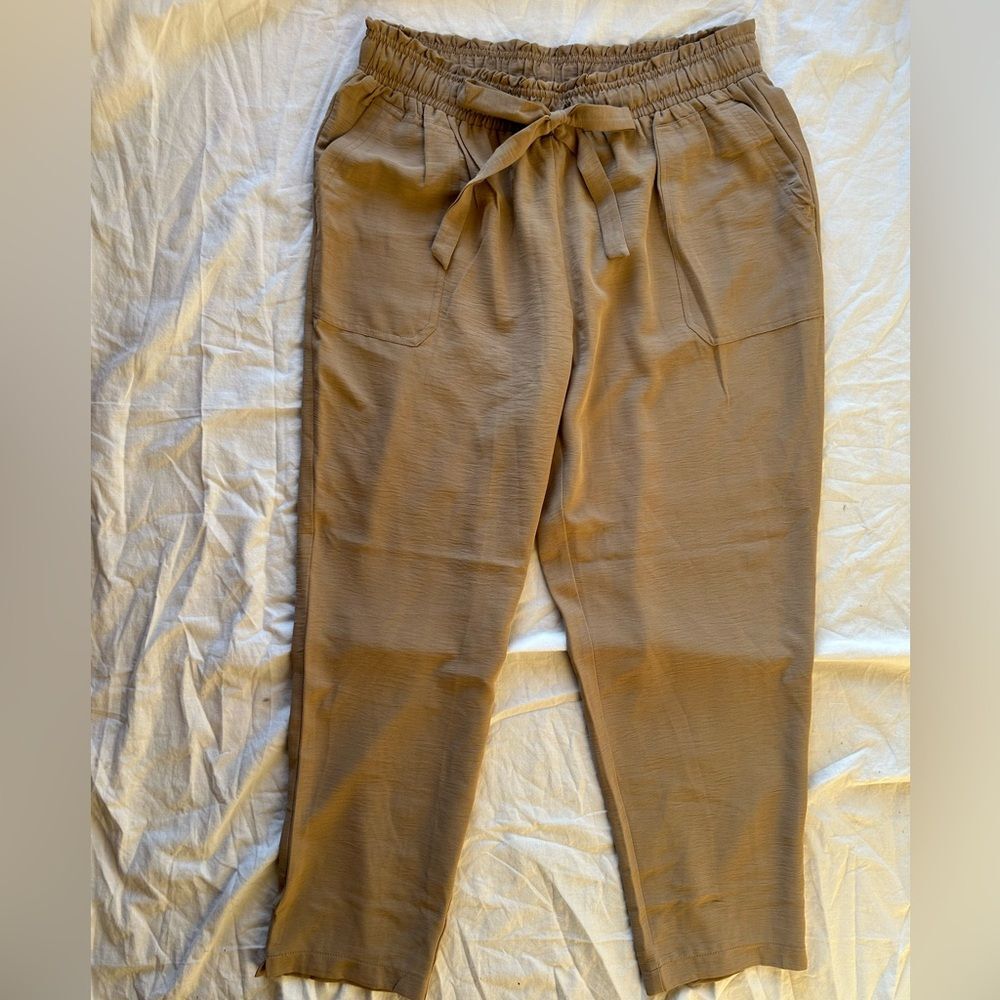 Tan Paperbag Waist Jogger Pants Elastic Drawstring Boho Streetwear Brown Large‎